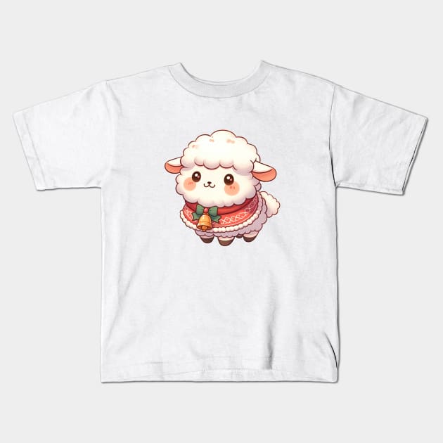 Cute Christmas Sheep Kids T-Shirt by Takeda_Art